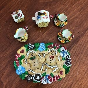 Vintage Christmas Gingerbread Mini Miniature Tea Set - Resin Material 10 pieces